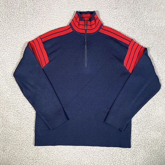 Vitage Ossi Skiwear Sweater Men's Half Zip Mock Neck Blue Knit 90s Medium - Picture 1 of 6